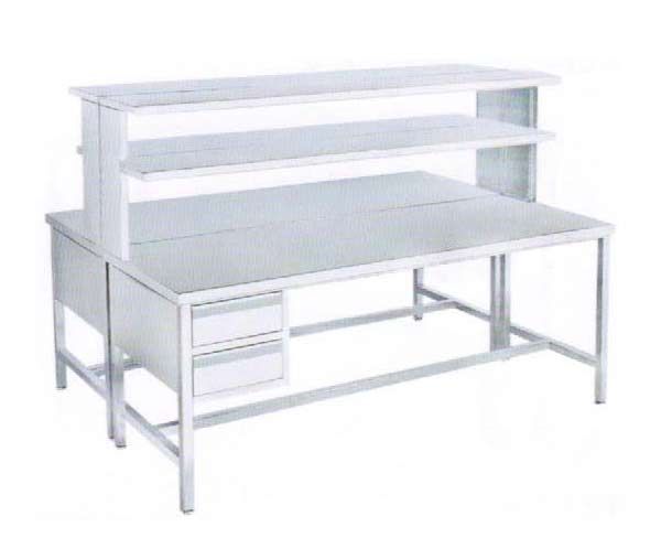 G37不銹鋼工作臺（雙面、兩抽、四框腿、帶兩層架）