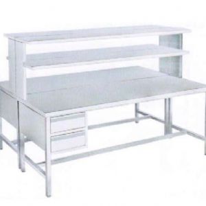 G37不銹鋼工作臺（雙面、兩抽、四框腿、帶兩層架）